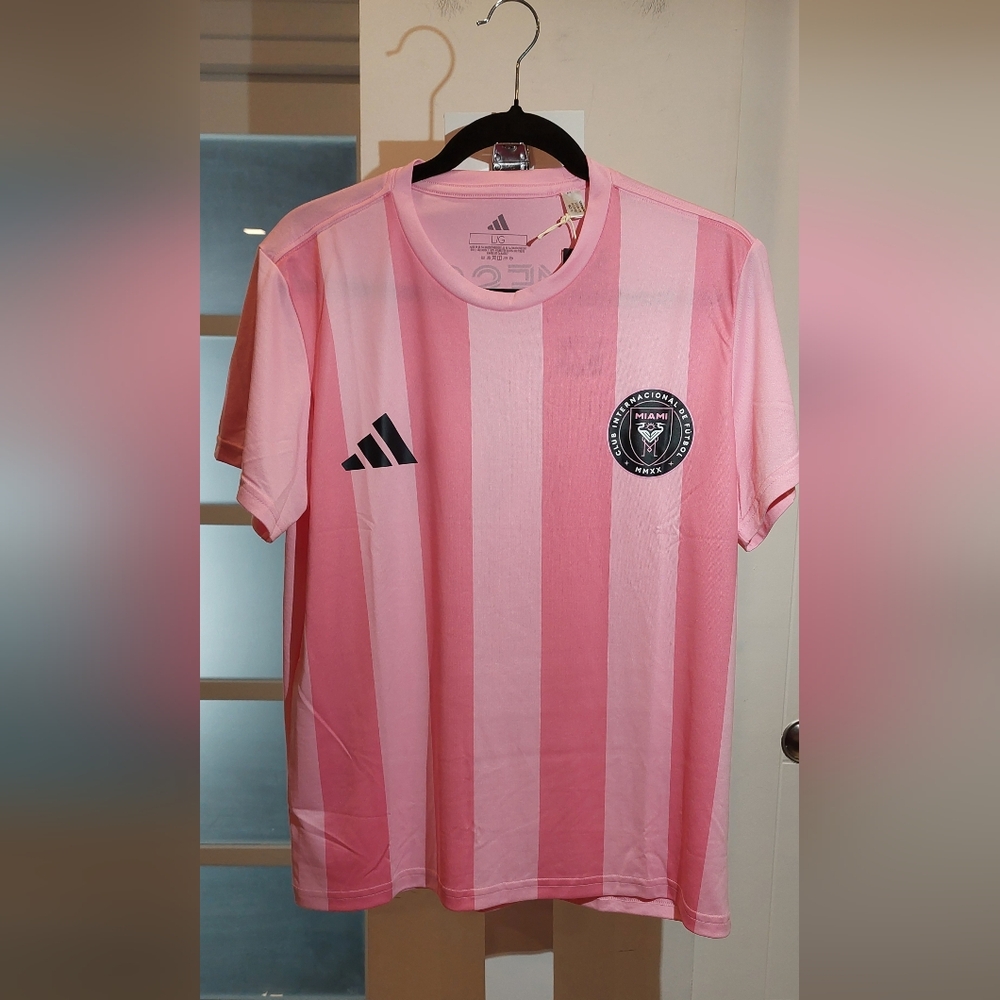 adidas Miami Inter Miami Pink Striped Short Sleeve Tee